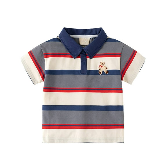 TAIAOJING Toddler Kids Boys Short Sleeve Casual Striped Polo Shirt Button Closure Fashion Comfortable & Soft Fabric Relaxed Fit 3-4Y