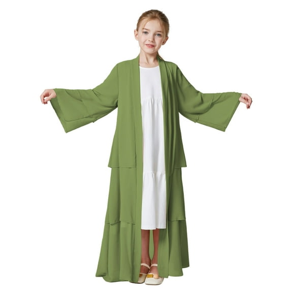 TAIAOJING Toddler Kids Chiffon Abaya For Girls Open Front Cardigan Dress Robe Classic Baby Child Daliywear 9-10 Years