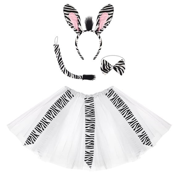 TAIAOJING Toddler Kids Girls Carnival Dance Party Cartoon Skirt Ballet Skirts Hairband Bow Tie Tail Four Pieces Set Breathable 3-12Y