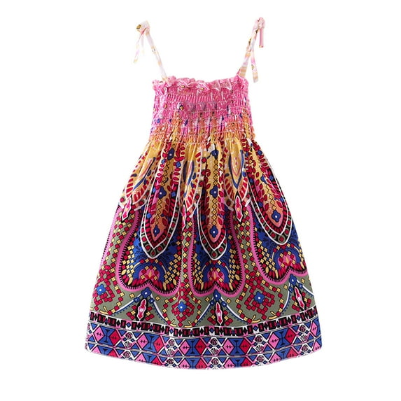 TAIAOJING Toddler Kids Girls Floral Bohemian Flowers Sleeveless Beach Straps Dress Princess Clothes For 2-3 Years