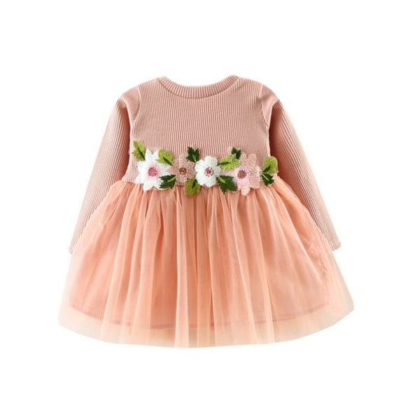 TAIAOJING Toddler Kids Girls Ruffle Long Sleeve Cute Baby Girl Floral Tutu Princess Dress Beach Boho Dresses 6 Months
