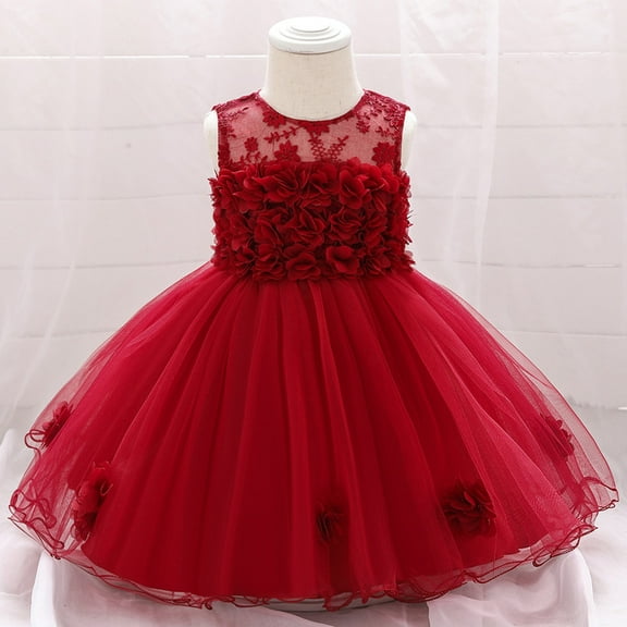 TAIAOJING Toddler Kids Girls Summer Dress Birthday Gown Pageant Floral Girls Bridesmaid Baby Party Wedding Princess Dress Girls Kids Sundress 12-24 Months