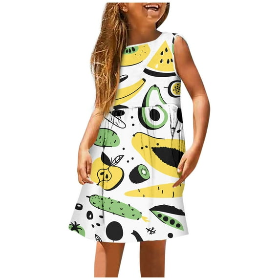 TAIAOJING Toddler Kids Girls Summer Ruffle Sleeveless Girls Fashion Cute Spring And Printed Round Neck Casual Dress Beach Boho Dresses 13-14 Years