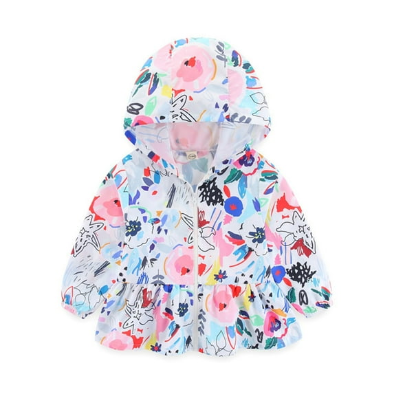 TAIAOJING Toddler Kids Spring Fall Jackets Baby Girls Print Summer Autumn Cute Tops Hooded Coat Clothes For 6-7 Years