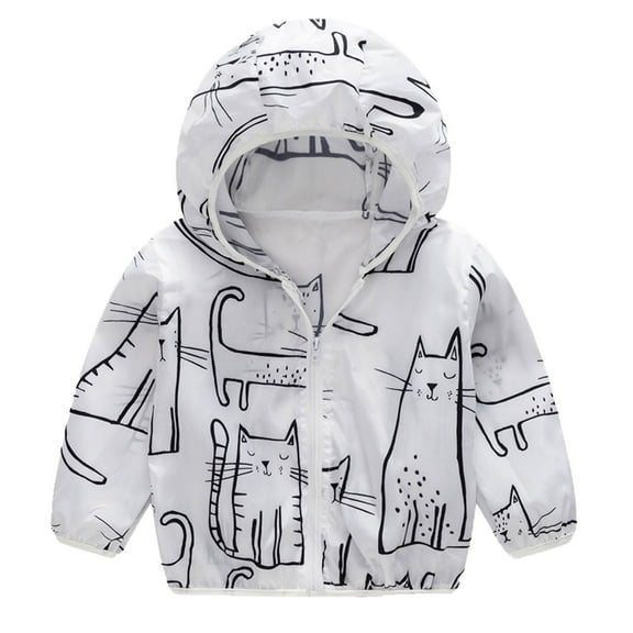 TAIAOJING Toddler Kids Spring Fall Jackets Boys Girls Sunscreen Printing Cartoon Hooded Outerwear Zipper Coats For 12-18 Months