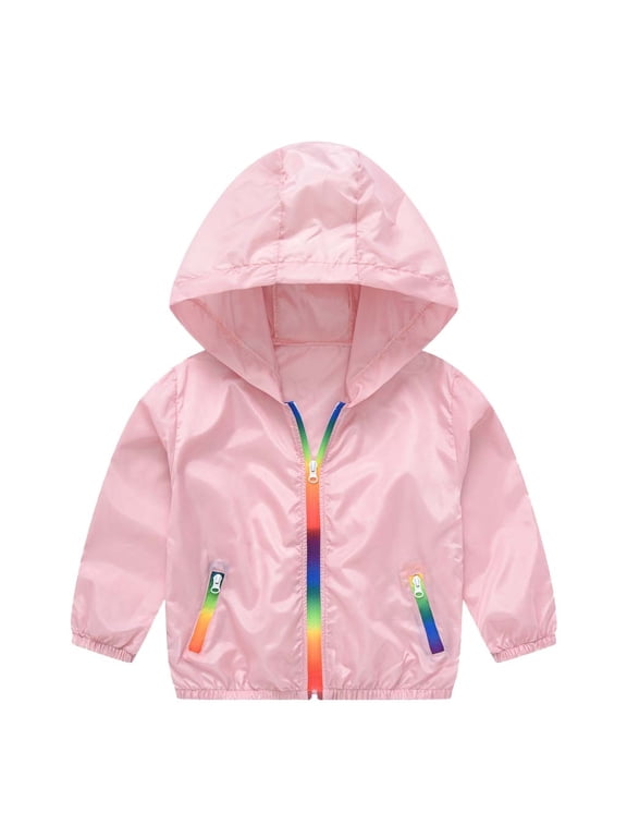 Toddler Kids Spring Fall Jackets Summer Sunscreen Rainbow Hooded Outerwear Zipper Coats For 7-8 Years