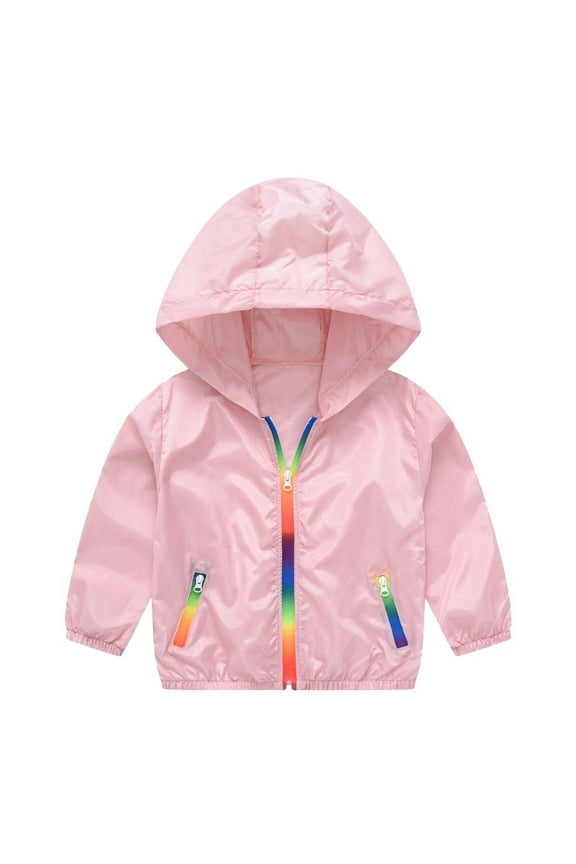 Toddler Kids Summer Sunscreen Jackets Rainbow Hooded Outerwear Zipper Coats For 4-5 Years