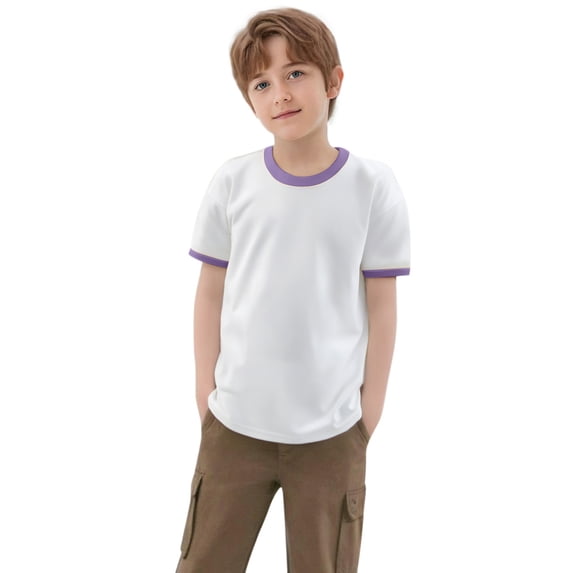 TAIAOJING Toddler Kids T-Shirts Baby Boys Girls Color Block Short Sleeve Crewneck Tops Tee Clothes For Children Soft 5-6Y