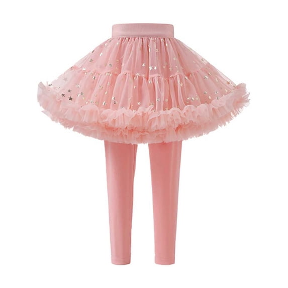 TAIAOJING Toddler Little Girls Footless Leggings With Tutu Ruffle Skirt Stretchy Pantskirt Cute Baby Child Daliywear 6-7 Years