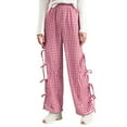thumbnail image 1 of TAIAOJING Toddler Little Girls Kids Wide Leg Gingham Pants Elastic High Waist Side Tie Loose Fit Plaid Trouser Lace Up Pants Lovely 7-8Y, 1 of 5