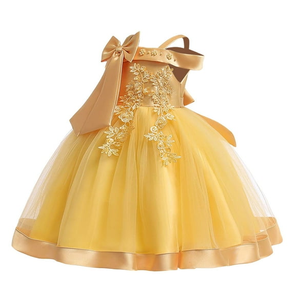 TAIAOJING Toddler Little Girls Off Shoulder Bow Evening Gown Princess Pageant Dress For Birthday Parties & Stage Performances Boho 7-8Y