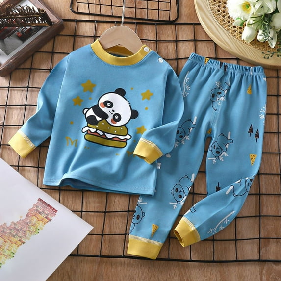 TAIAOJING Toddler Long Sleeve Pajama Set Children's Underwear Cartoon Animal Cute Print Set Cotton Baby Long Sleeve Pajamas Homewear 3-6 Months
