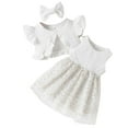 thumbnail image 1 of TAIAOJING Toddler New Arrval Baby Girl Floral Mesh Dress Solid Color A-Line With Matching Hair Bow Summer Casual Set Birthday 3-6M, 1 of 7