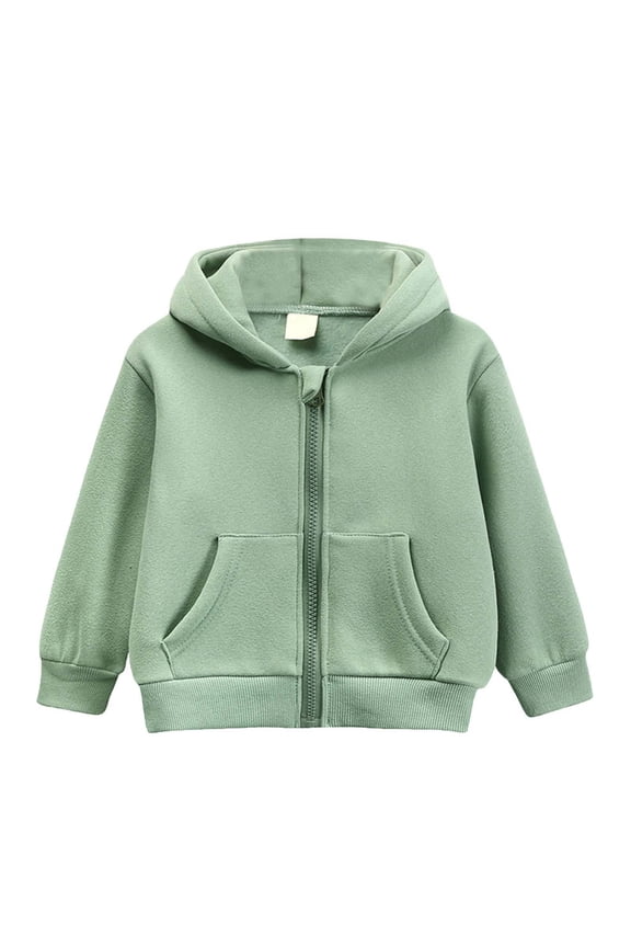 Toddler Spring Baby Boy Girl Zip Up Hoodies Solid Color Hooded Sweatshirt Pullover Tops Long Sleeve Jacket Casual Outerwear Fall Clothes Stylish Child Daliywear 12-24 Months