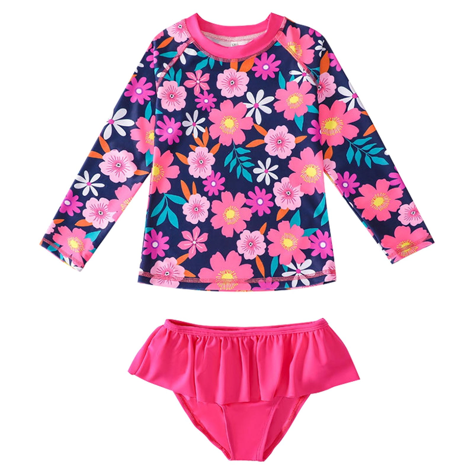 TAIAOJING Toddler Summer Girls Long Sleeved Swimsuit Two Piece Baby Swimsuit Children