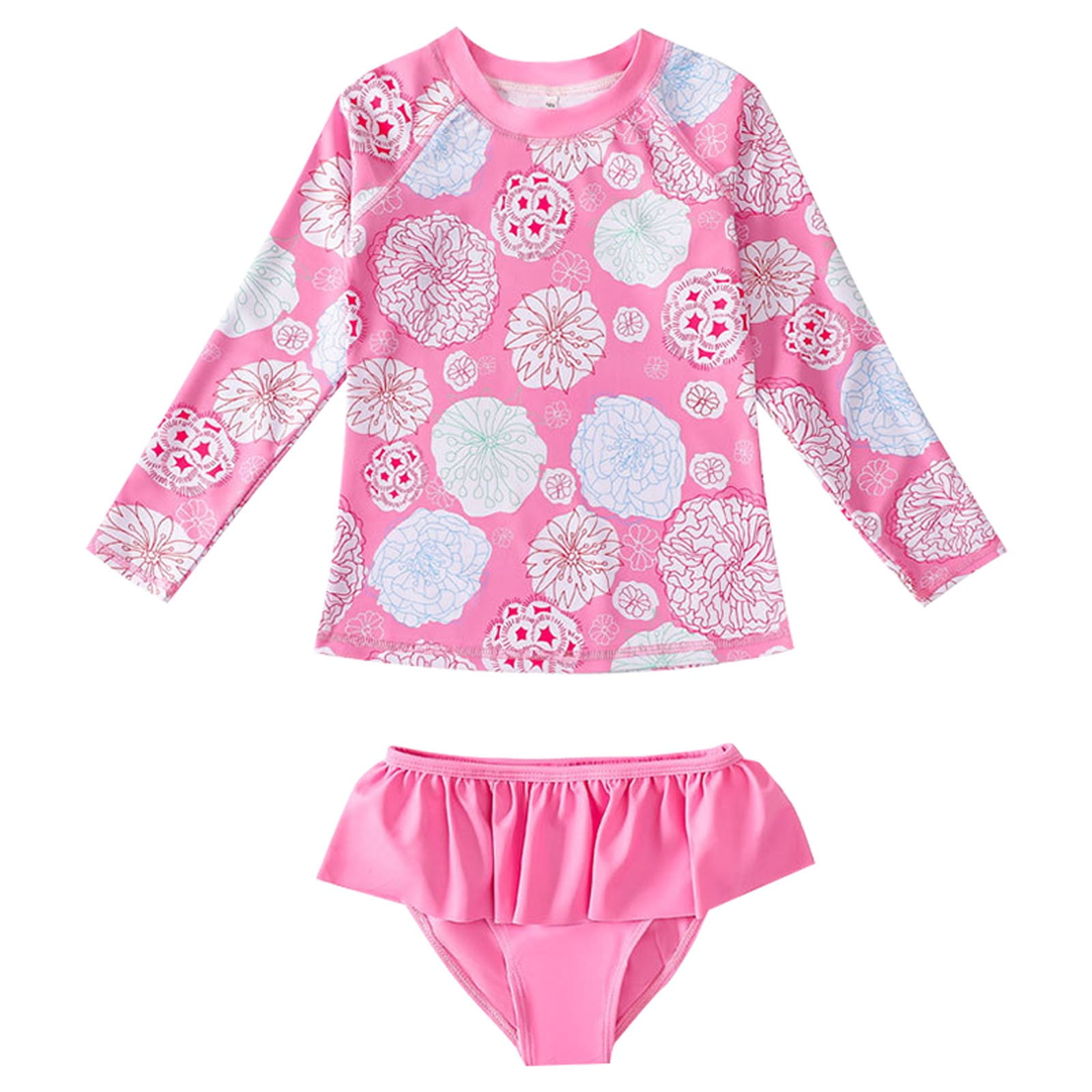 TAIAOJING Toddler Summer Girls Long Sleeved Swimsuit Two Piece Baby Swimsuit Children