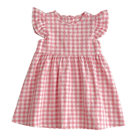 TAIAOJING Toddler Tops Selling Child Clothing For Summer Girls Plaid Dress With Flared Sleeves Sweet And Adorable Dress Lovely 3-4Y