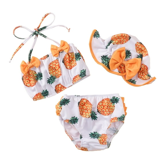 TAIAOJING Toddlers and Baby Girls' Swimsuit Bowknot Sunflower Watermelon Pineapple Print Ruffles Two Piece Swimwear Bikini With Hat Outfits Bathing Suit 18-24 Months
