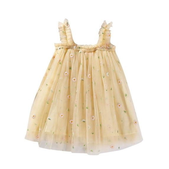 TAIAOJING Tutu Tulle Dress For Baby Girl Princess Summer Layered Kids Toddler Sleeveless Floral Dresses 5-6 Years