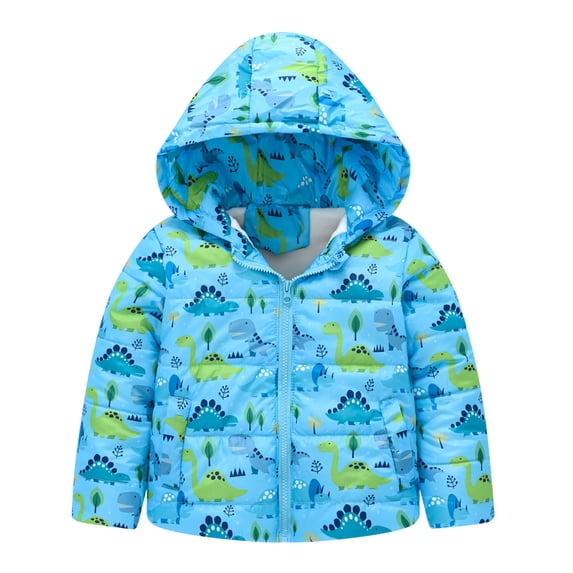 TAIAOJING Unisex Boys Girls Jacket Toddler Winter Rainbow Cartoon Dinosaur Prints Hooded Thicken Windproof Zipper Warm Outwear Coat 12-18 Months