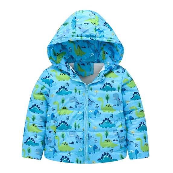 TAIAOJING Unisex Boys Girls Jacket Toddler Winter Rainbow Cartoon Dinosaur Prints Hooded Thicken Windproof Zipper Warm Outwear Coat 3-4 Years