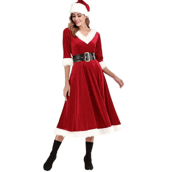 TAIAOJING V-Neck Tie Back Christmas Dress For Women Stage Performance Outfit Elegant Holiday Party Wear
