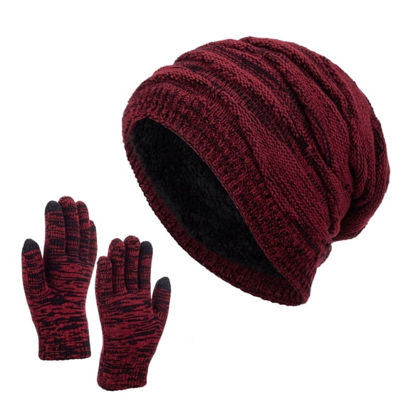 TAIAOJING Winter Beanie Hat Gloves Set for Women Men Hat Neutral Autumn Solid Color Wool Hat Thickened Warm Ear Protection Cold Knitted Hat Glove Two Piece Set