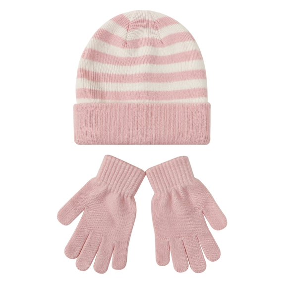 TAIAOJING Winter Beanie Hat for Kids Glove Riding Warm Hat Two-piece Stripe Windproof Sets Hat Knitted Kids Hat