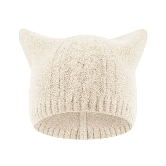TAIAOJING Winter Beanie Hats for Men Women Children's Baby Hat Cat Ear Protector Plush Knitting Solid Color Pullover Cap