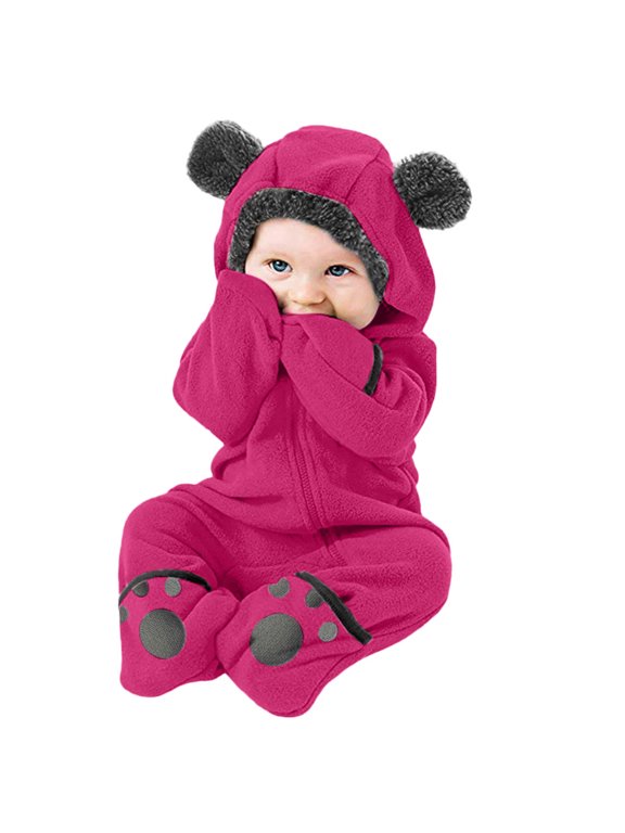 Winter Coats for Kids with Hoods Solid Cartoon Ears Romper Clothes Jumpsuit Jacket for Baby Boys Girls 6-12 Months