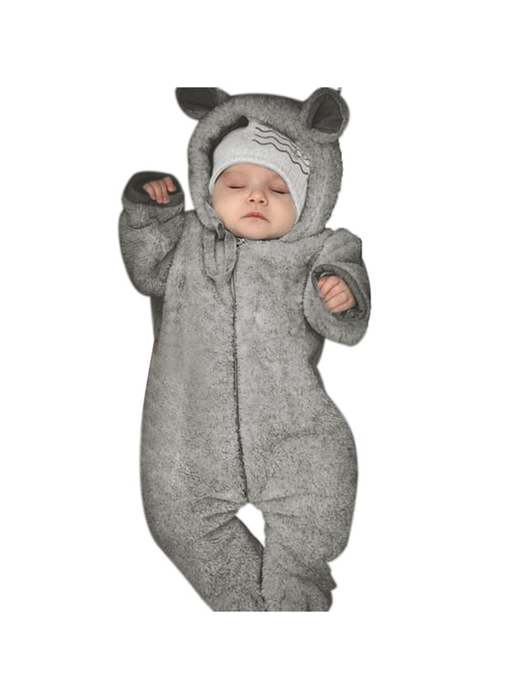 Winter Coats for Kids with Hoods Winter Jumpsuit Solid Romper Warm Outwear Jacket for Baby Boys Girls 0-6 Months