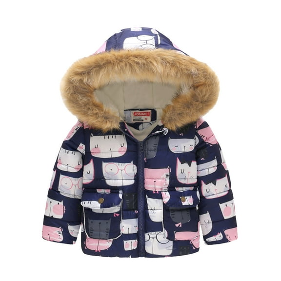 TAIAOJING Toddler Baby Girl Jacket Coat Winter Jacket Hooded Prints Outwear Zipper Windproof Thick Coat Jacket Kids Warm Coat 2-3 Years