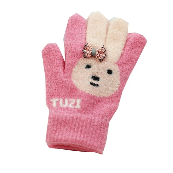 TAIAOJING Winter Gloves for Toddler Kids Toddler Girls Gloves Rabbit Cute Cartoon Outdoor Winter Velvet Thickened Warm Cold Five Finger Gloves