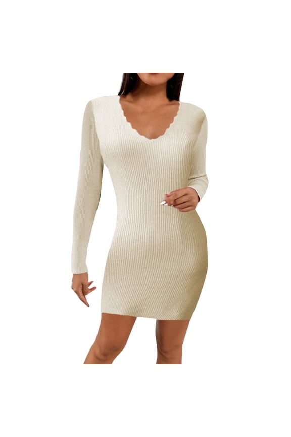 Women A-Line Dress Long Sleeve Slim Fit Package Elegant Knit Sweater Fall Clothes Dresses Vestido De Mujer
