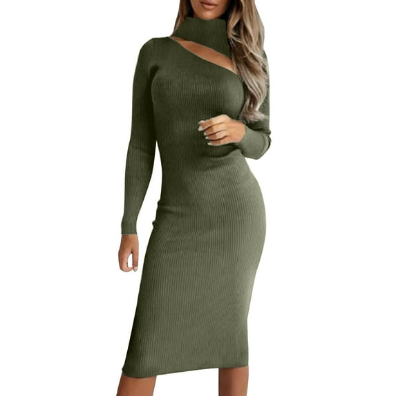 TAIAOJING Women A-Line Dress Long Sleeve Small Turtleneck Skinny Knit Off Shoulder Fall Clothes Dresses Vestido De Mujer