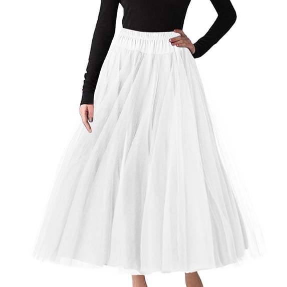TAIAOJING Women Ballet Dance Skirts Sequin Tulle Midi Retro High Waist Tutu Long Dress Tulle Under Fancy Dress Carnival Petticoat Skirt