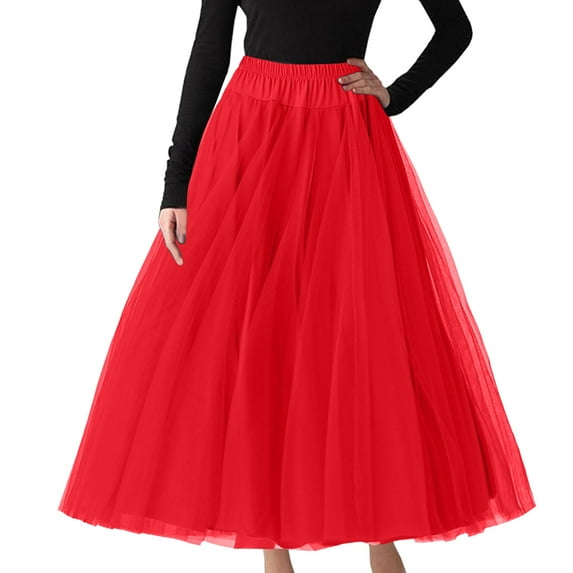 TAIAOJING Women Ballet Dance Skirts Sequin Tulle Midi Retro High Waist Tutu Long Dress Tulle Under Fancy Dress Carnival Petticoat Skirt
