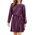 thumbnail image 1 of TAIAOJING Women Boho Casual Dress Velvet Dress Fall Fashion Sleeve High Waist A Line Skater Party Dresses With Belt, 1 of 4