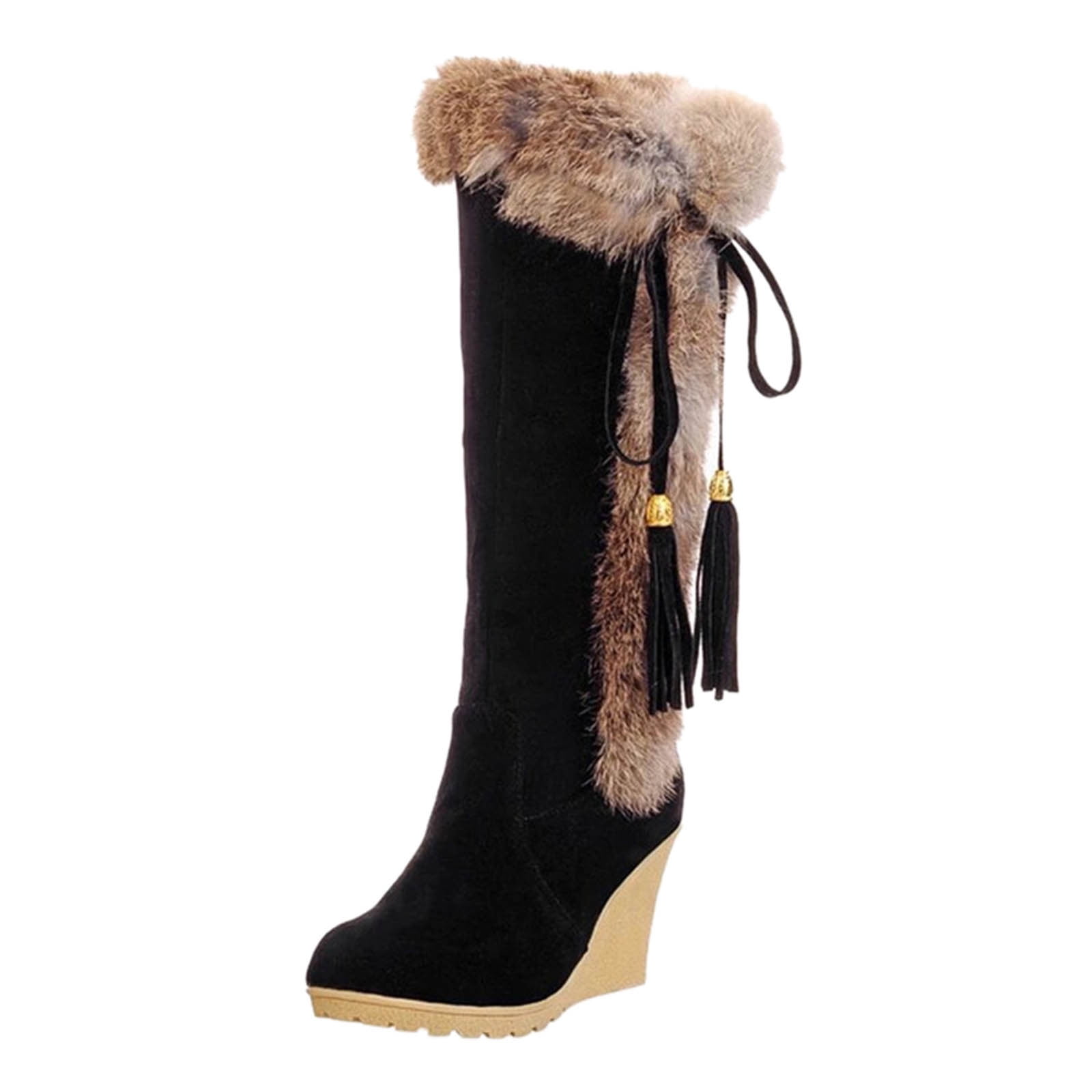 Women Boho Winter Tassel Warm Hidden Heel Long Boots