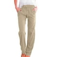thumbnail image 1 of TAIAOJING Women Cotton Line Striaght Pants High Waisted Wide Leg Pants Casual Drawstring Elastic Trousers Comfy Straight Leg Long Pants With Pockets, 1 of 5