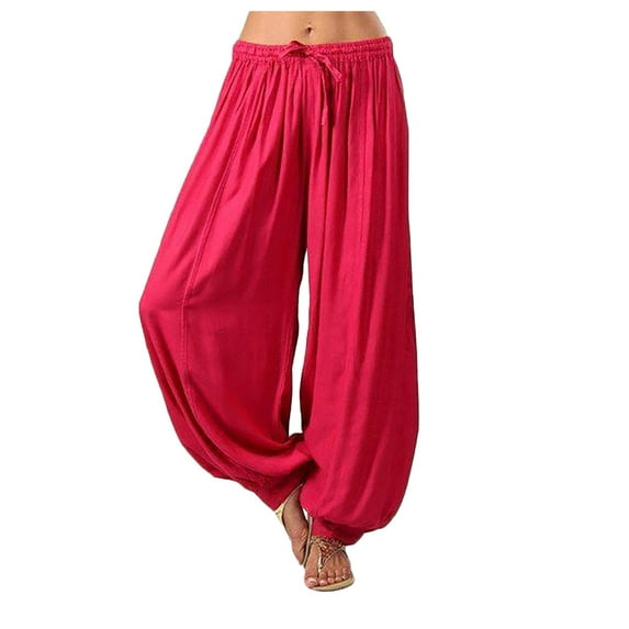 TAIAOJING Women Cotton Linen Pants Plus Size Solid Casual Loose Harem Lounge Pant Trousers