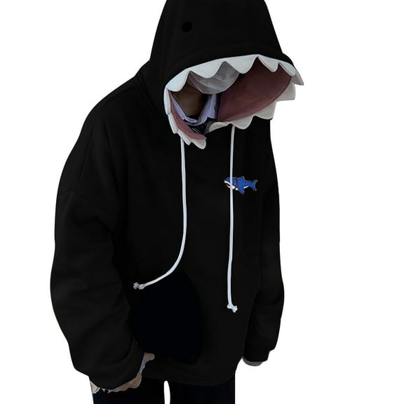 TAIAOJING Women Cute Shark Hoodie Long Sleeve Blue Kawaii Shark Shape Hooded Pullover Sweatshirts