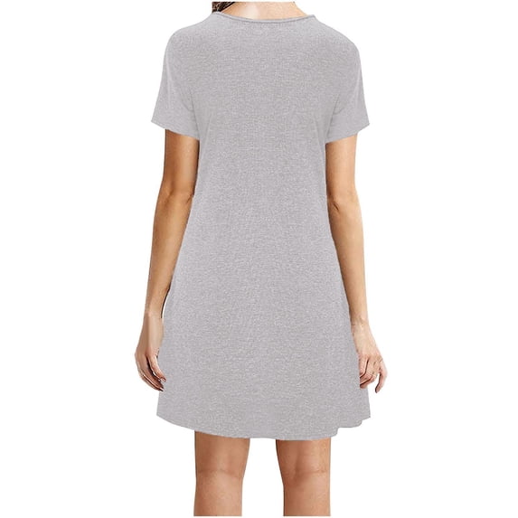 TAIAOJING Women Dresses Fashion Casual Short Sleeve Crew Neck Solid Ladies Loose Mini Dress