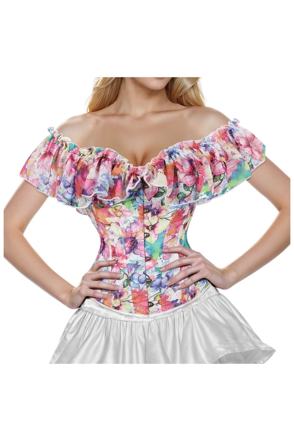 Women Elegant Vintage Cap Sleeves Brocade Bustier Corset Tops