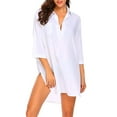 thumbnail image 1 of TAIAOJING Women Floral Print Dress Beach Shirt Fashion Loose Shirt Deep V Neck Pure Beach Sunscreen Swimsuit Cover Up 3/4 Long Sleeve Blouses, 1 of 6