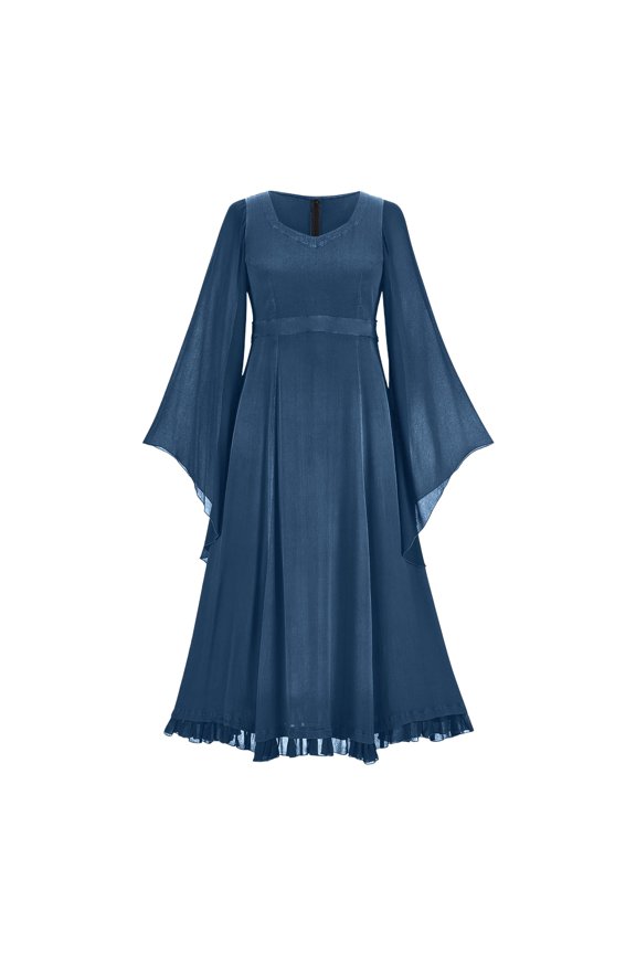 Women Gothic Solid Color Patchwork Long Dress With Punk Style And Large Swing Dress