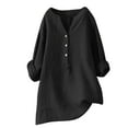 thumbnail image 1 of TAIAOJING Women Half Button V Neck Shirts Long Sleeve Casual Tops, 1 of 2