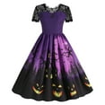thumbnail image 1 of TAIAOJING Women Hallowmas Lace Round Neck Short Sleeve Printed Large Swing Dress, 1 of 8