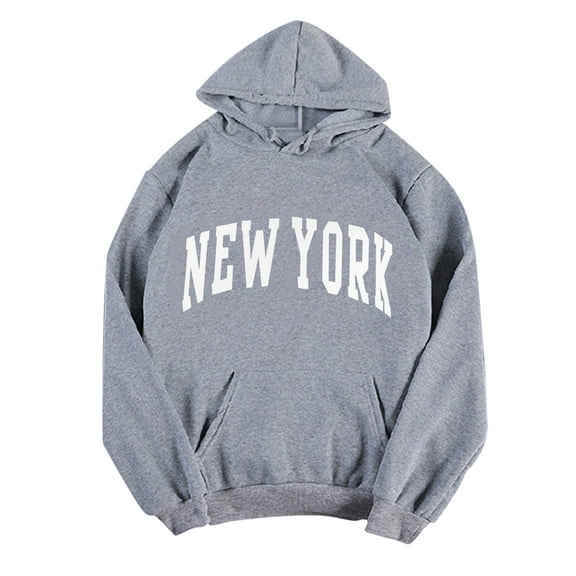 TAIAOJING Women Hoodies New York Letter Printed Casual Long Sleeve Hooded Sweatshirt