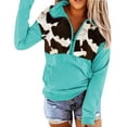 thumbnail image 1 of TAIAOJING Women Hoodies Sweatshirt Cow Print Patchwork Pocket Long Sleeve Zipper Collar Pullover Sweatshirt, 1 of 5